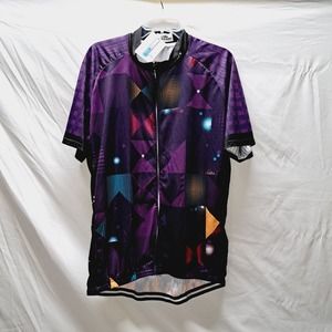 Cyhaen Cool Max Cycling Purple Blue Red Geometric Pattern Zip Up Top Unisex3XL